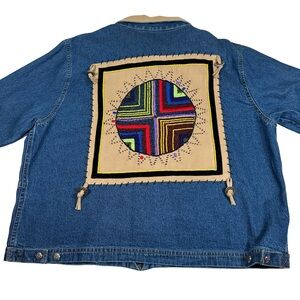 Don’t Mess With Texas Colorful Denim Jacket western southwestern beaded Jean tan